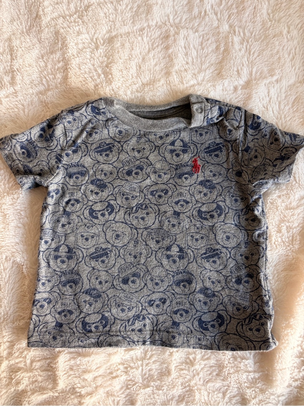 Polo by Ralph Lauren Gray Tee with Navy Bear Allover and Red Pony